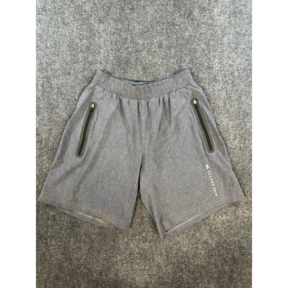 Second Skin Shorts Mens Small Gray 7.5 Inseam Zip Pockets Athletic Running Gym